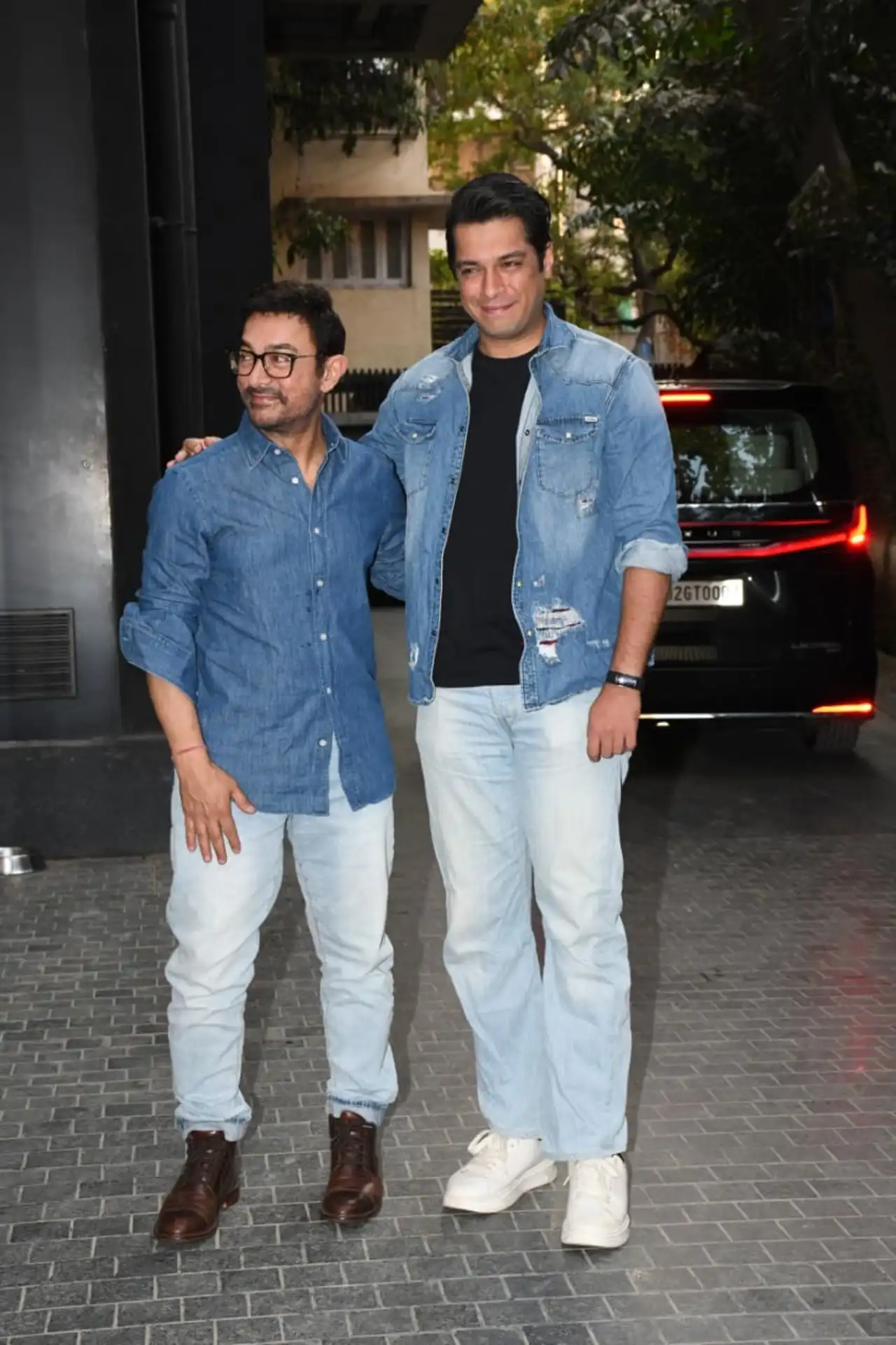 Aamir Khan with his son Junaid Khan at the Excel Entertainment office in Khar